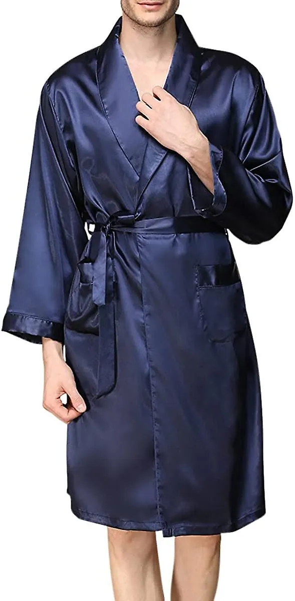 Men's Dressing Gowns Smooth Sleepwear Pajamas Robe Bathrobe With Belt And Pockets