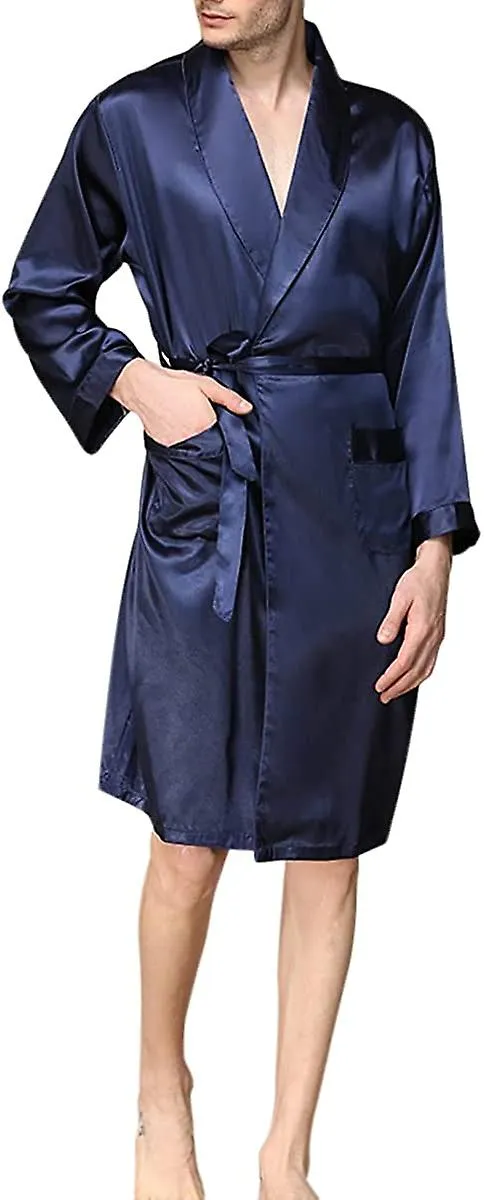 Men's Dressing Gowns Smooth Sleepwear Pajamas Robe Bathrobe With Belt And Pockets