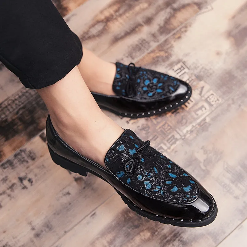 Men's Autumn Casual Floral Printed Butterfly-knot Waterproof Loafers