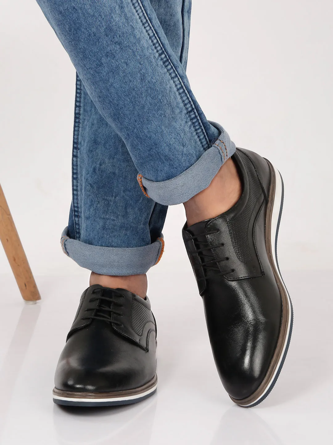 Men's Black Semi-Formal Lace-Up Leather Shoes