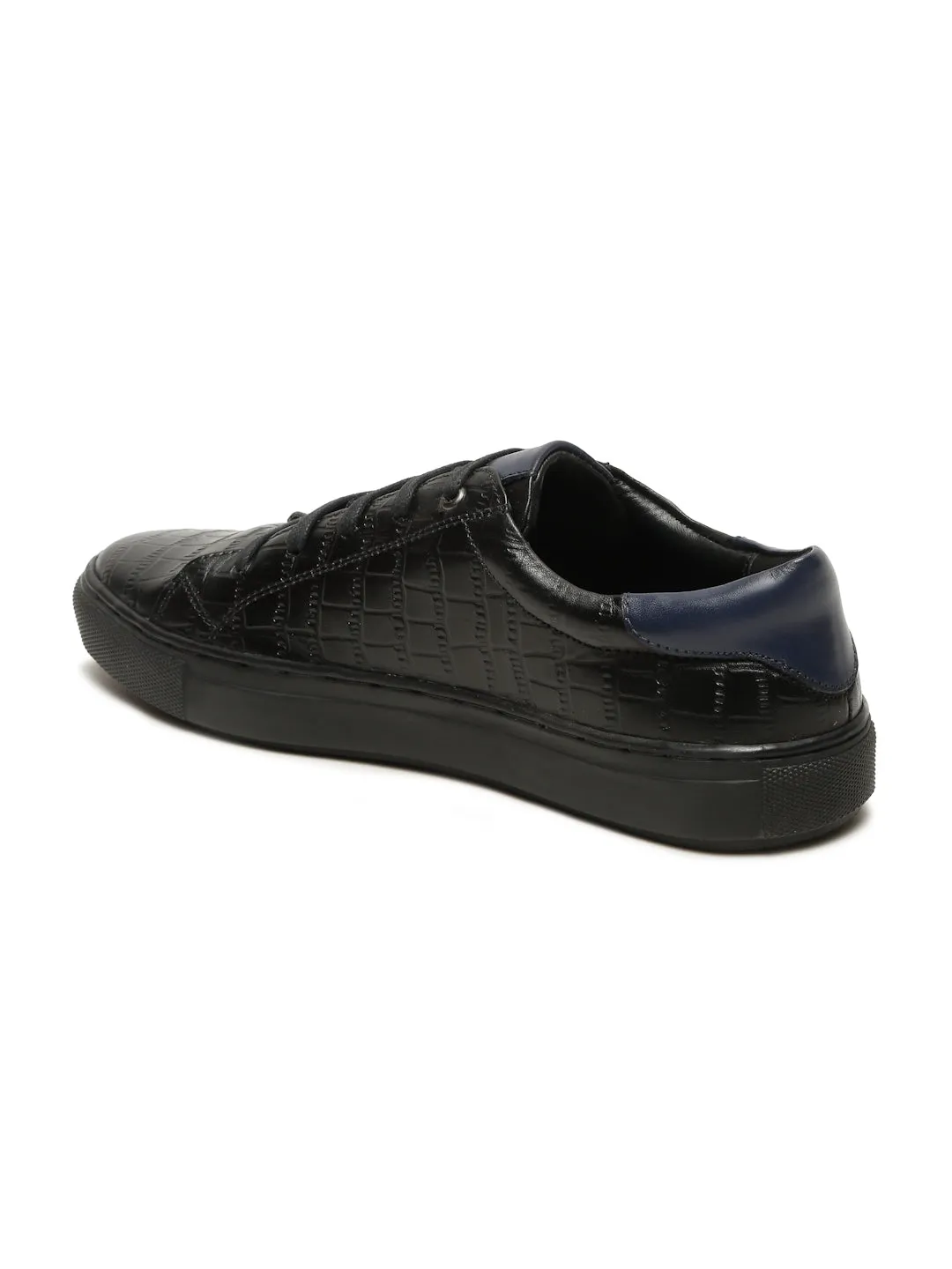 Men's Stylish Black Lace-Up Texture Sneakers Leather Shoes