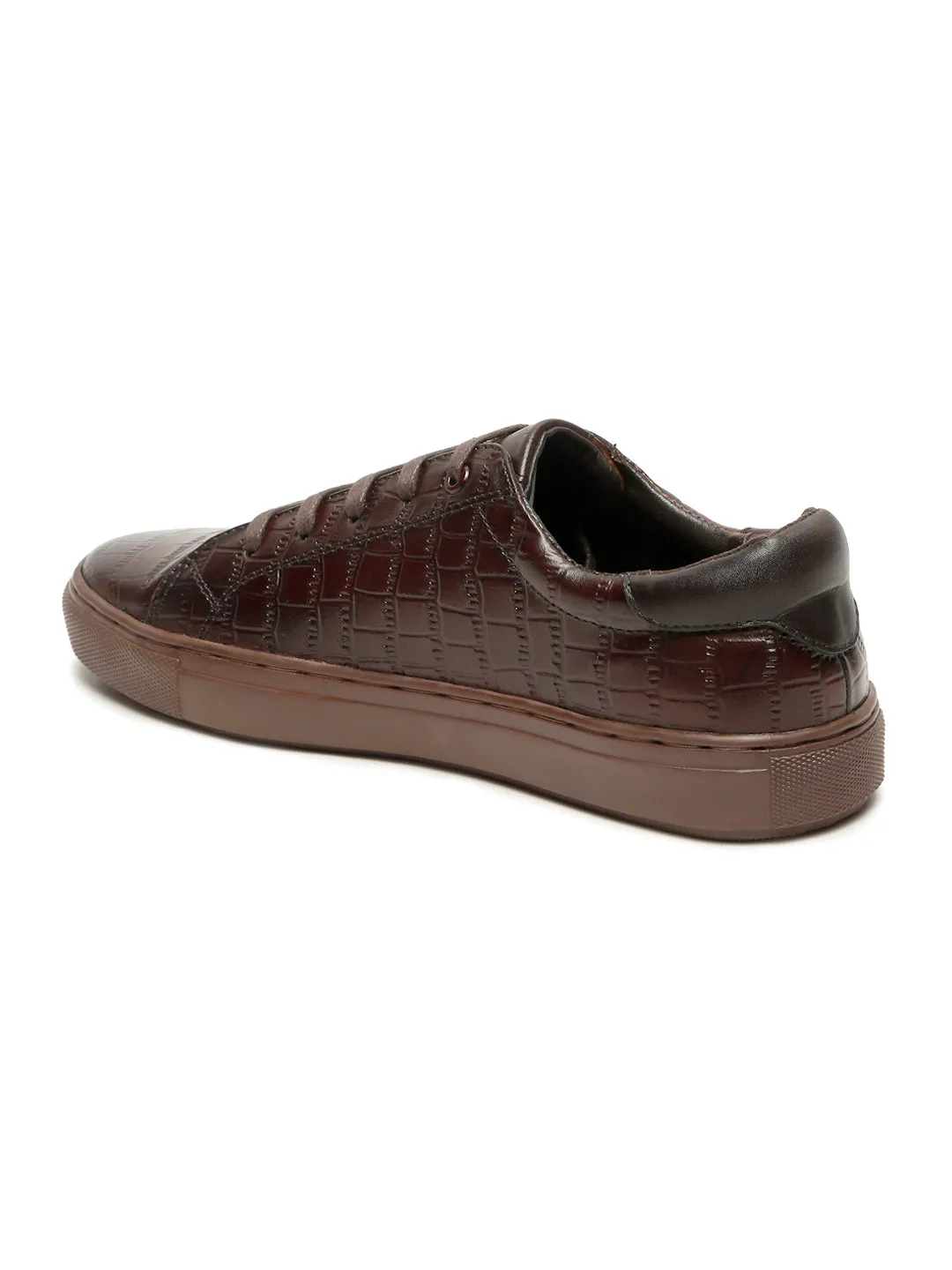 Men's Stylish Brown Lace-Up Texture Sneakers Leather Shoes