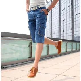 Men's Summer Casual Solid Thin Cropped Mid Waist Denim Shorts