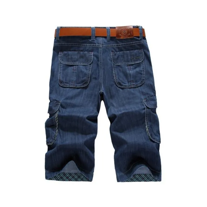 Men's Summer Casual Solid Thin Cropped Mid Waist Denim Shorts