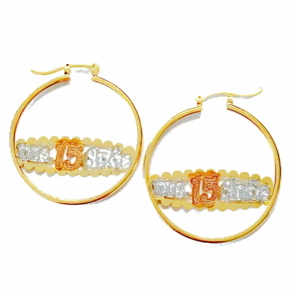 Mis quince anos earrings hoops 18kts of gold plated