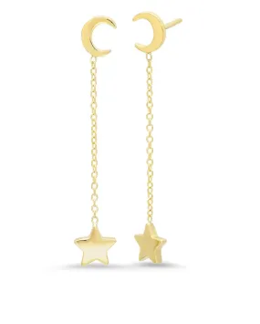 Moon & Star Gold Dangle Earrings