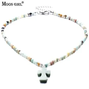 New Fashion Simple Design Amazonite Stone Pendant Necklace