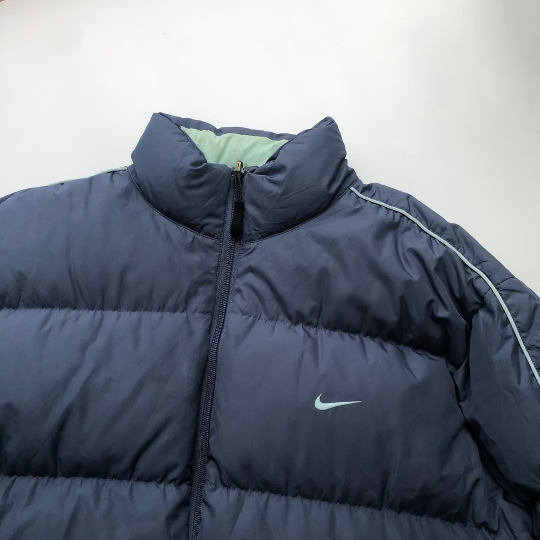 Nike Vintage 1990s Navy Reversible Down Puffer Jacket Large/XL