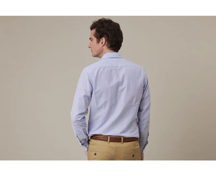 Ocean Blue & White trim cotton linen shirt - EDIBERT