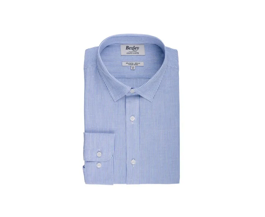 Ocean Blue & White trim cotton linen shirt - EDIBERT