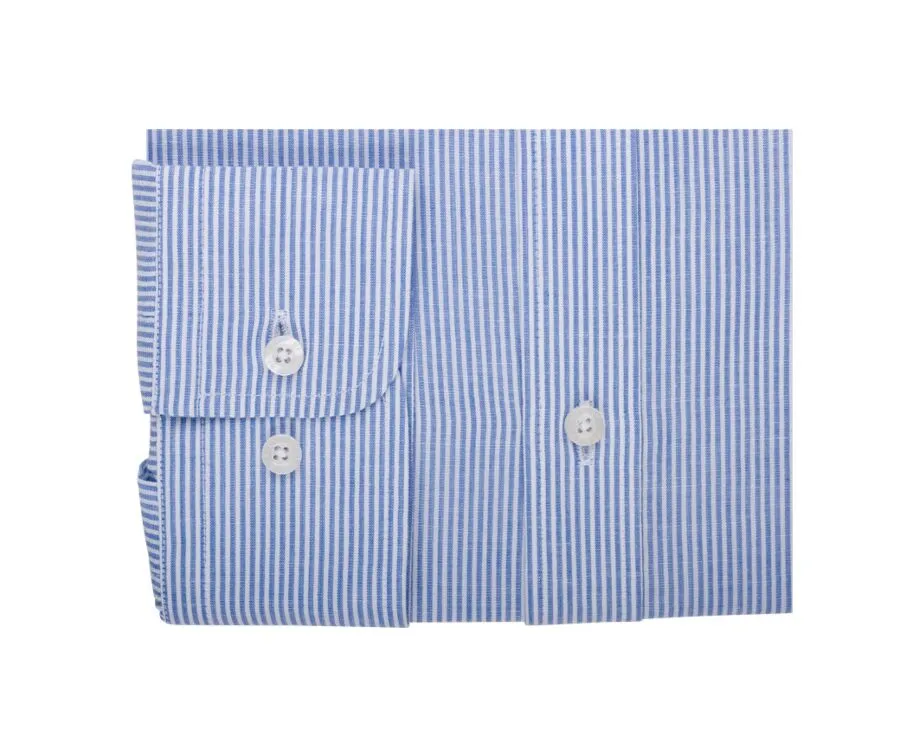 Ocean Blue & White trim cotton linen shirt - EDIBERT