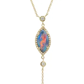 Opal Marquise Lariat Necklace With Diamonds