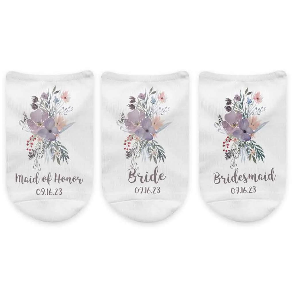 Personalized Bridal Party Socks with Watercolor Floral Design