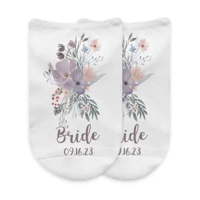 Personalized Bridal Party Socks with Watercolor Floral Design