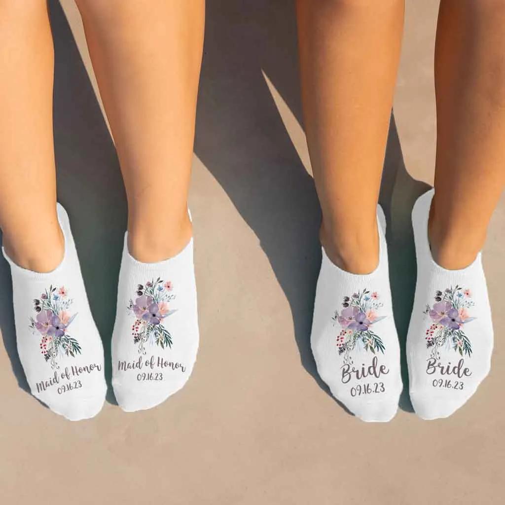 Personalized Bridal Party Socks with Watercolor Floral Design