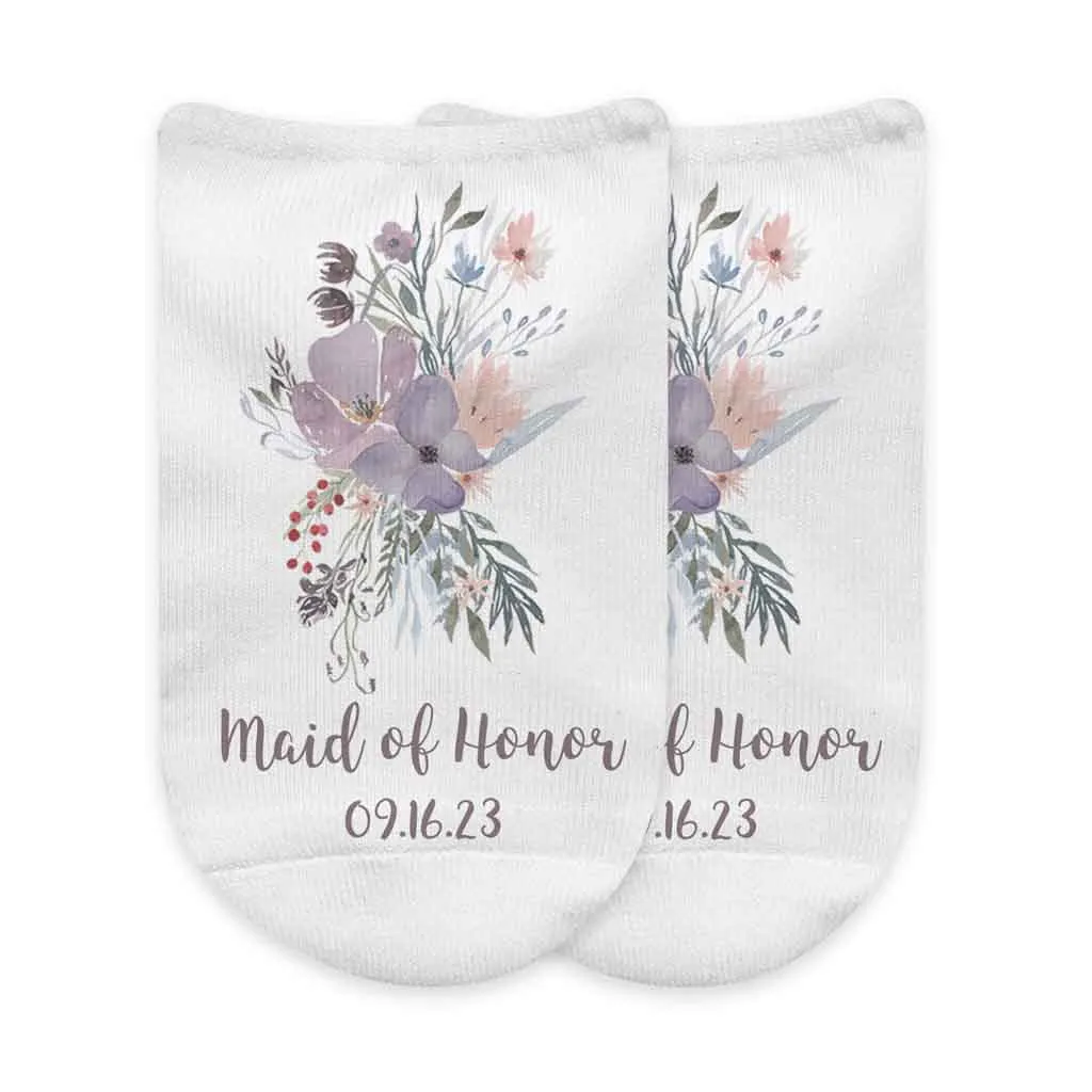 Personalized Bridal Party Socks with Watercolor Floral Design