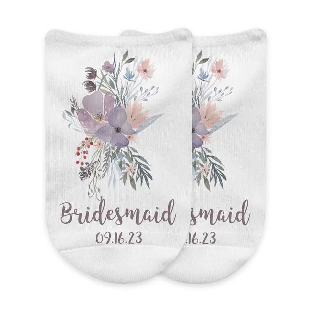 Personalized Bridal Party Socks with Watercolor Floral Design