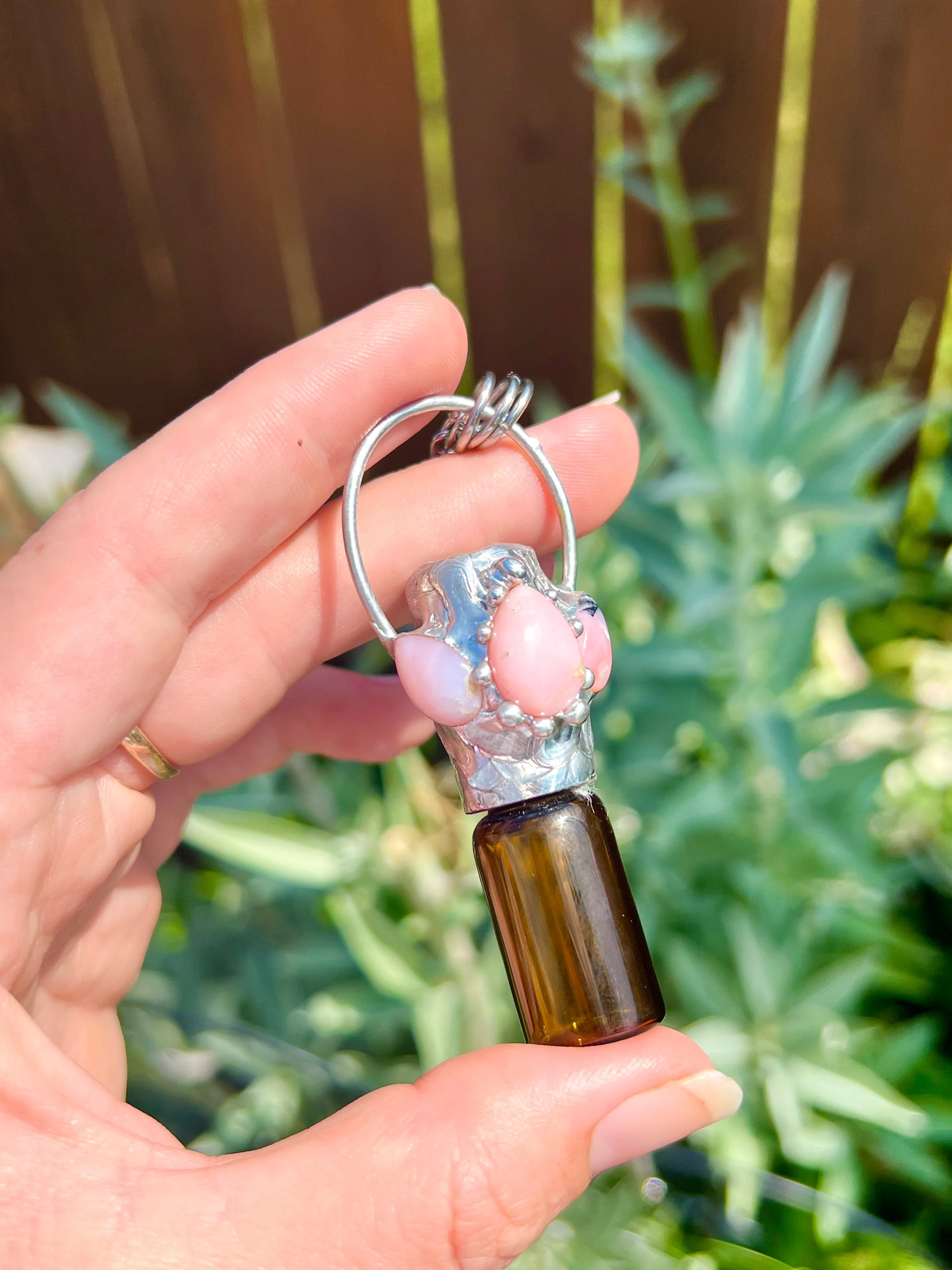 Pink Opal Aromatherapy bottle necklace