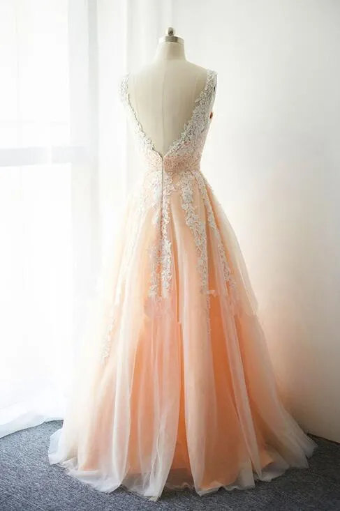 Pink Tulle and Applique Elegant Prom Dress , Pink Gowns, Prom Gowns