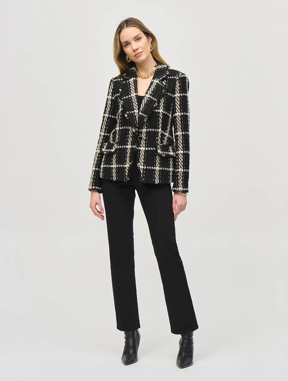 Plaid Bouclé Blazer With Pockets | Joseph Ribkoff