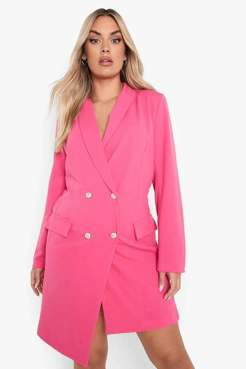 Plus Asymmetric Hem Blazer Dress