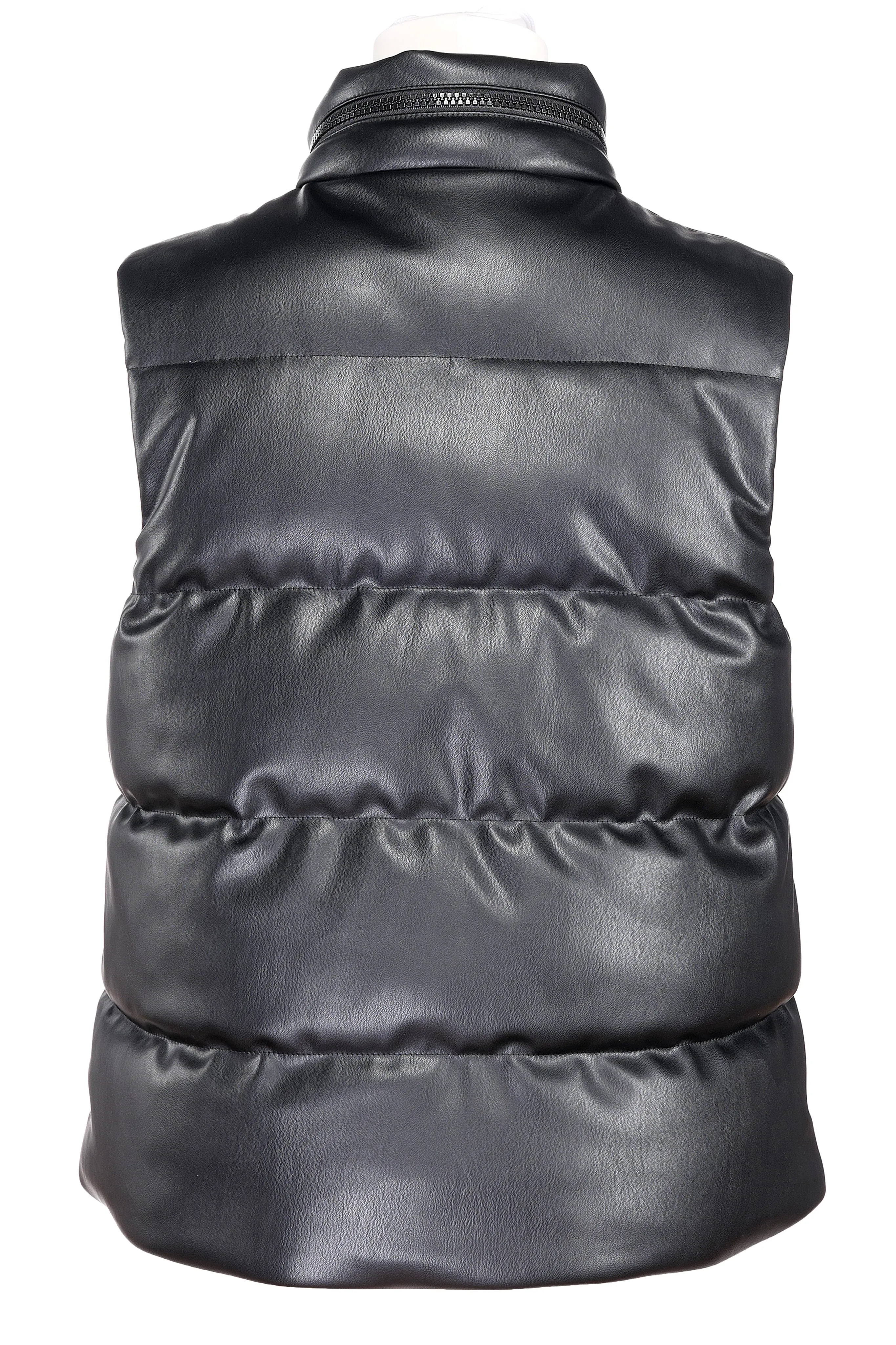 POWIS recycled vegan leather black sleeveless puffer jacket