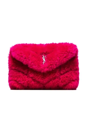 Puffer Small Pouch in Quilted Shearling and Lambskin