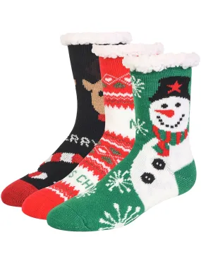 Red Green Black Non-Skid Thermal Christmas Holiday 3-Pack Slipper Socks