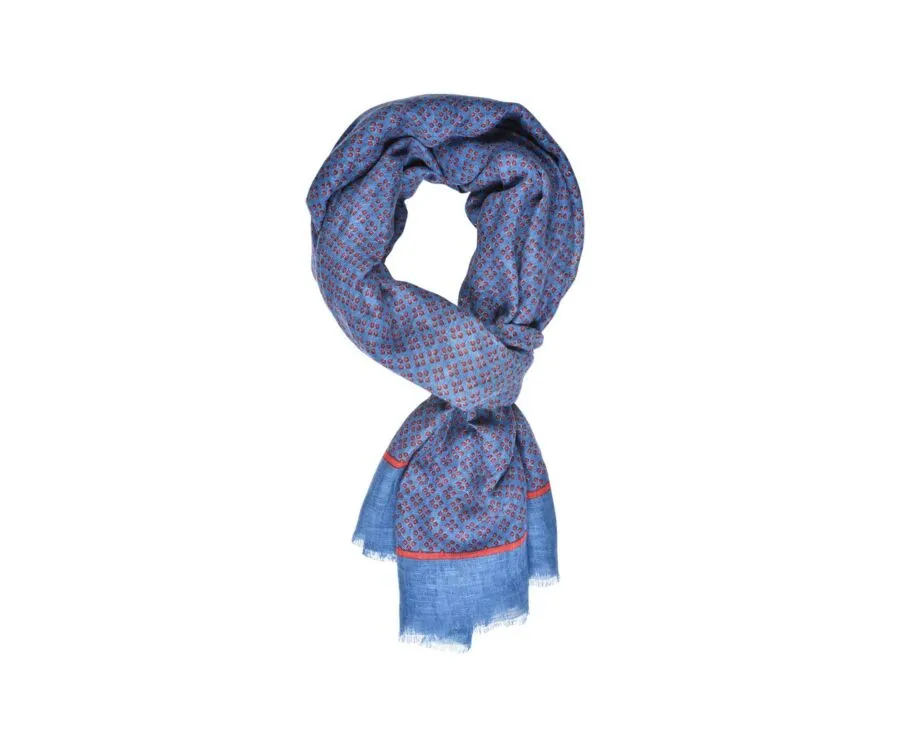 Red patterned Indigo Blue cotton linen Scarf