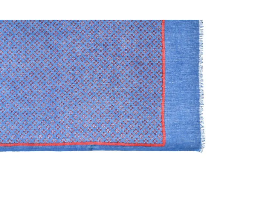 Red patterned Indigo Blue cotton linen Scarf