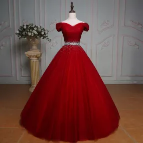 Robe De Soiree Off Shoulder Ball Gown Beaded Evening Dress Party Elegant Short Sleeve Floor Length Vintage Tulle Prom Gowns