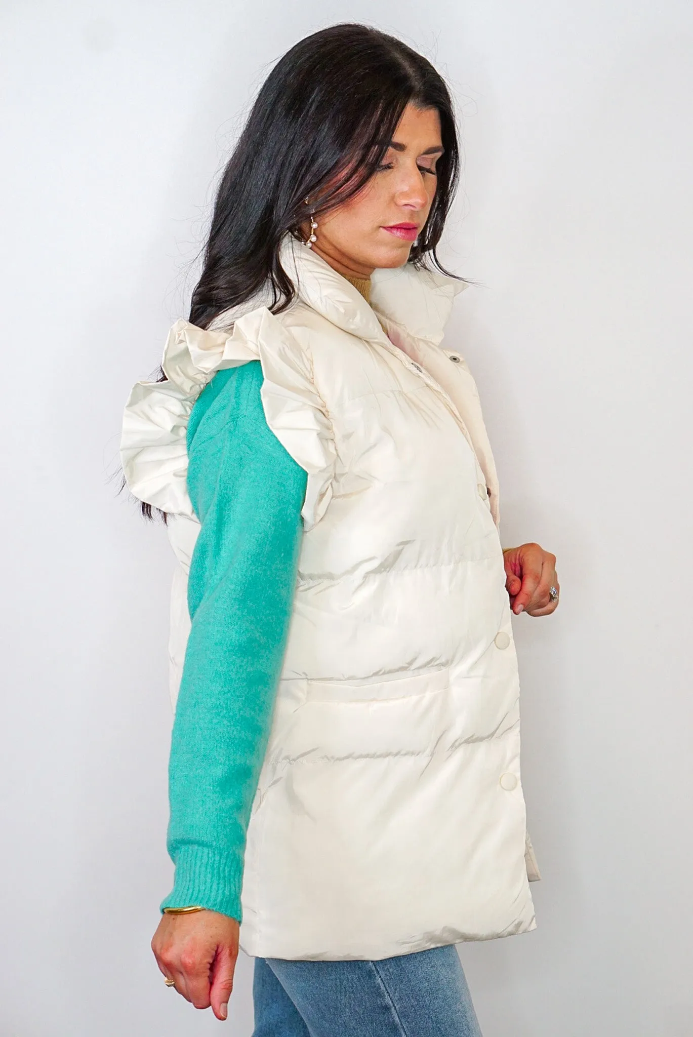 Ruffled Cutie Cream Puffer Vest