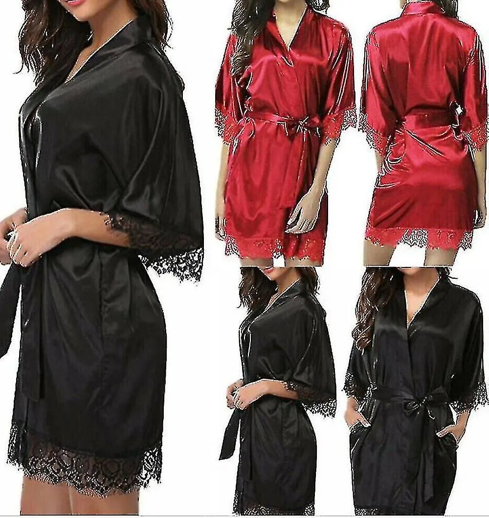 Satin Robe Wedding Bride Bridesmaid Kimono Dressing Gown Sleepwear Bathrobe