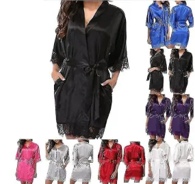 Satin Robe Wedding Bride Bridesmaid Kimono Dressing Gown Sleepwear Bathrobe