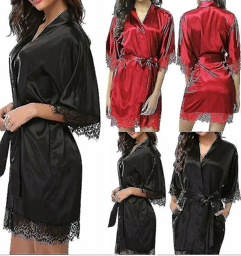 Satin Robe Wedding Bride Bridesmaid Kimono Dressing Gown Sleepwear Bathrobe -c