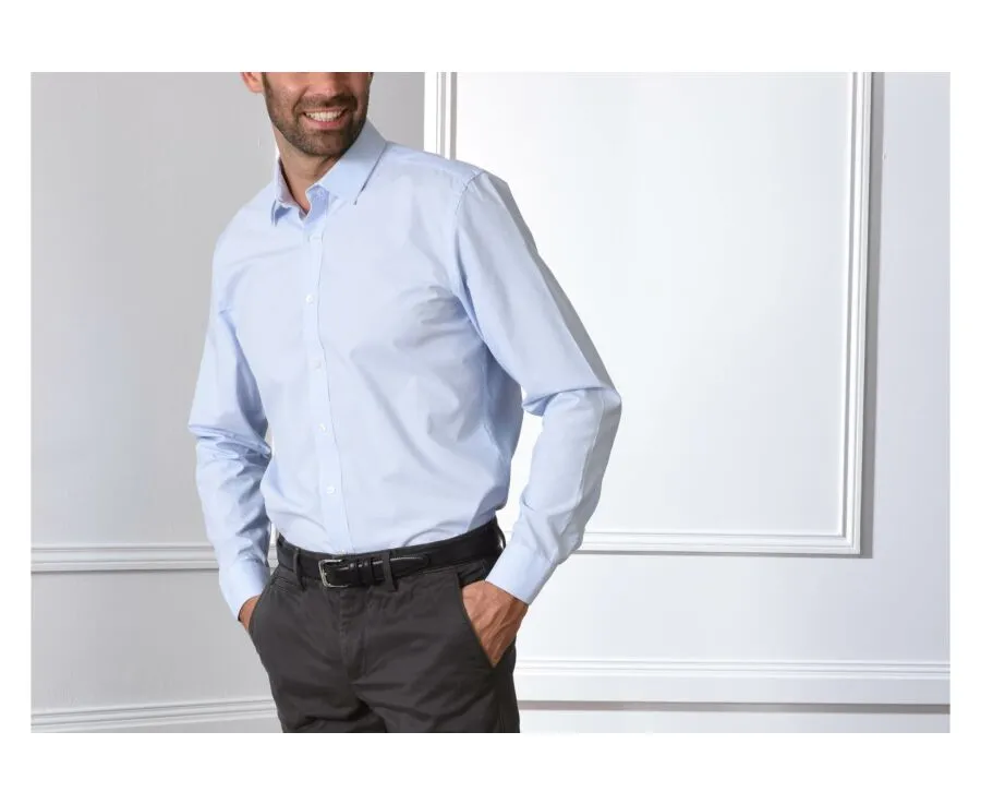 Shirt with thin blue stripes - Straight collar - ANTOINE