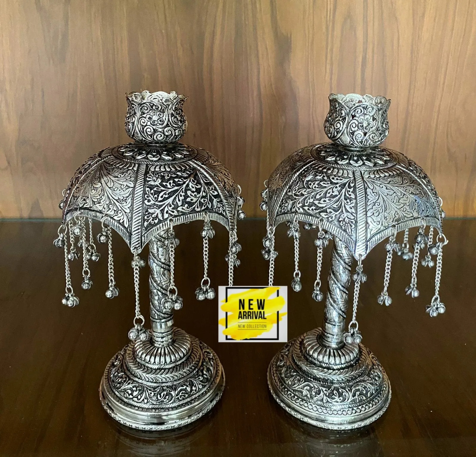 Silver umbrella candle stands holder