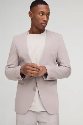 Skinny Fit Collarless Single Breasted Blazer