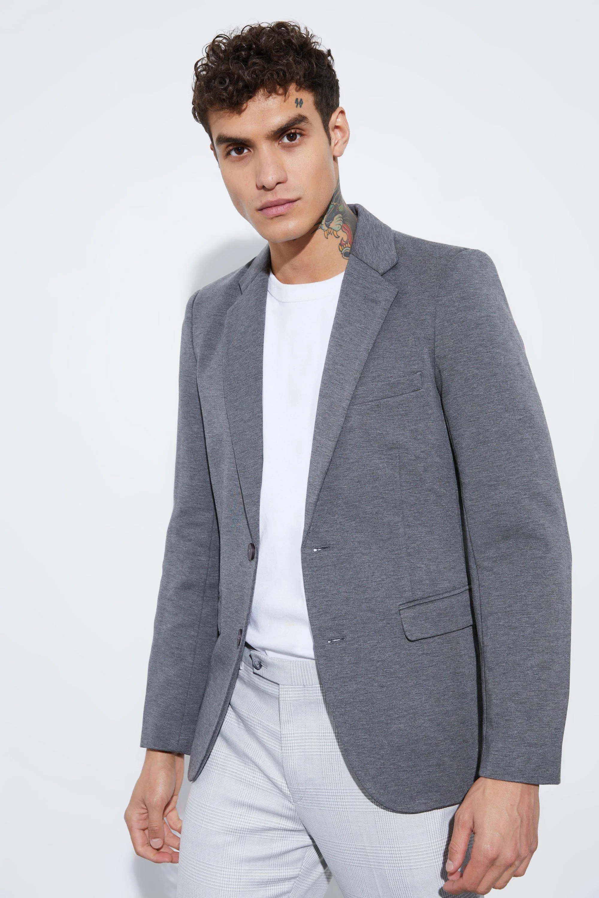 Skinny Fit Single Breasted Jersey Knit Blazer