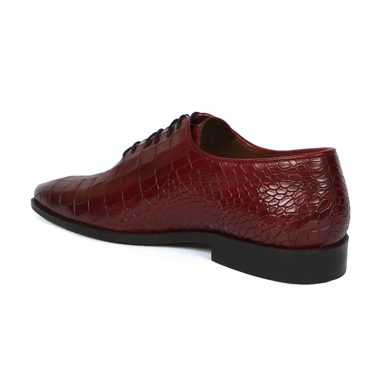 Slant Toe Oxford Wine leather Shoes Attractive Full Deep Cut Croco