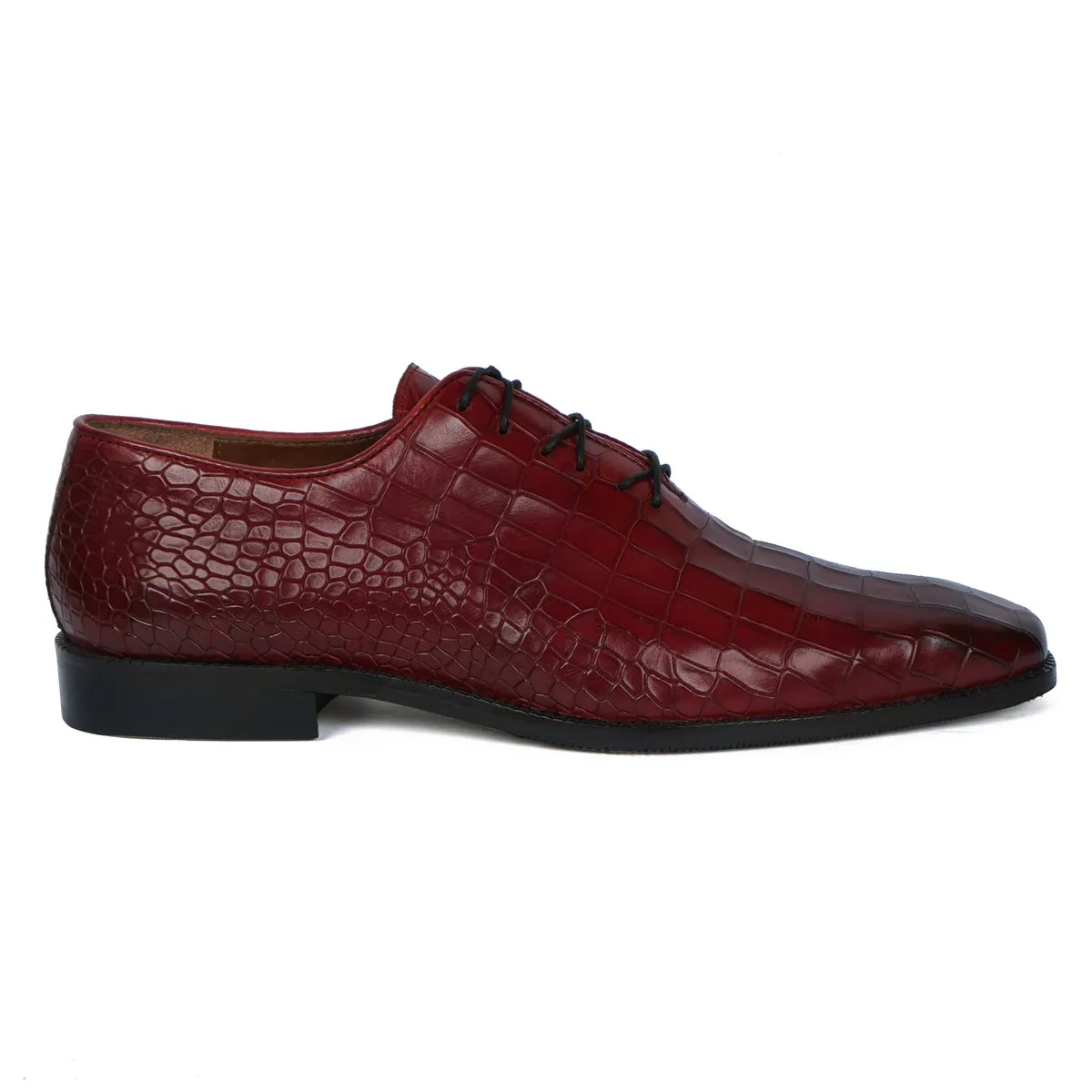 Slant Toe Oxford Wine leather Shoes Attractive Full Deep Cut Croco