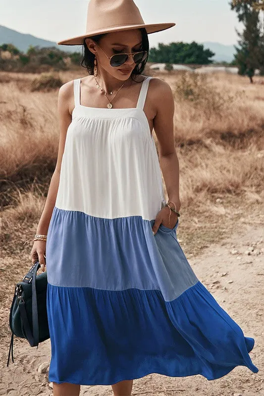 Sleeveless Color Block Ruffle Dress