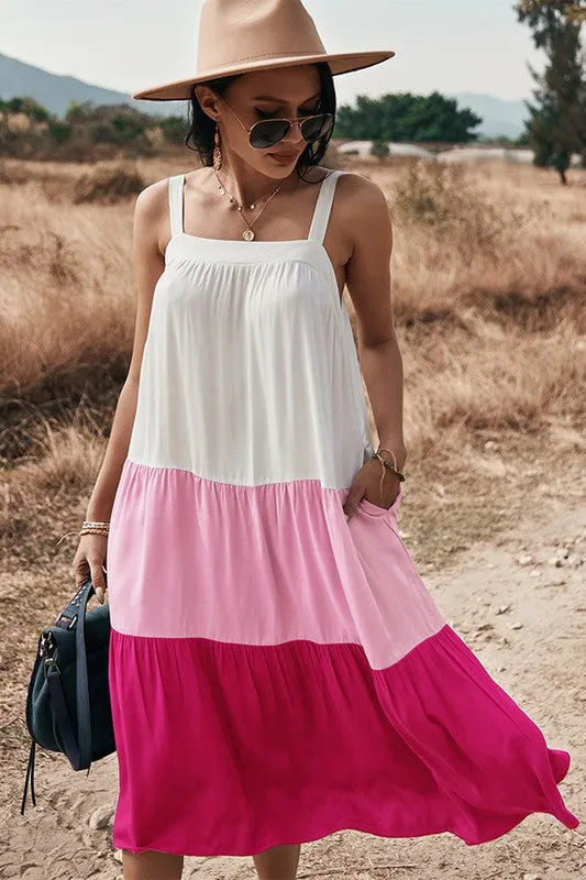 Sleeveless Color Block Ruffle Dress