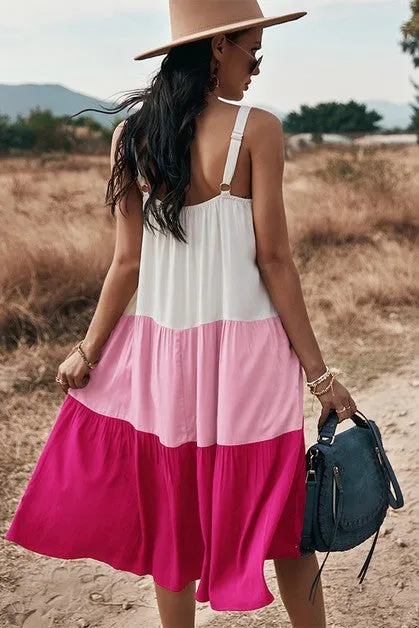 Sleeveless Color Block Ruffle Dress