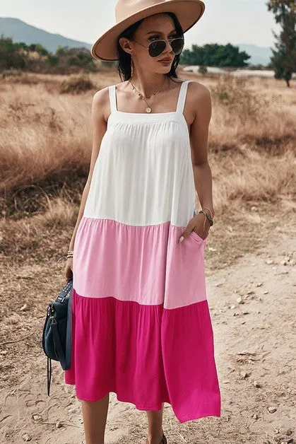 Sleeveless Color Block Ruffle Dress