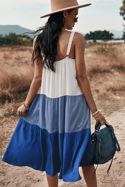 Sleeveless Color Block Ruffle Dress