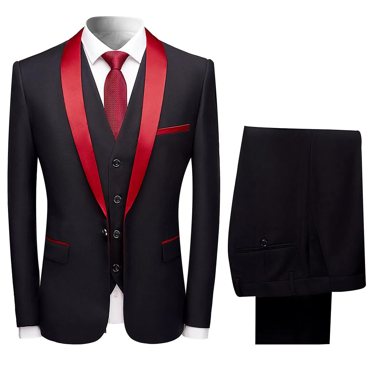 Sliktaa Mens 3-Pce Dress Suit Wedding Blazer Waistcoat Pants