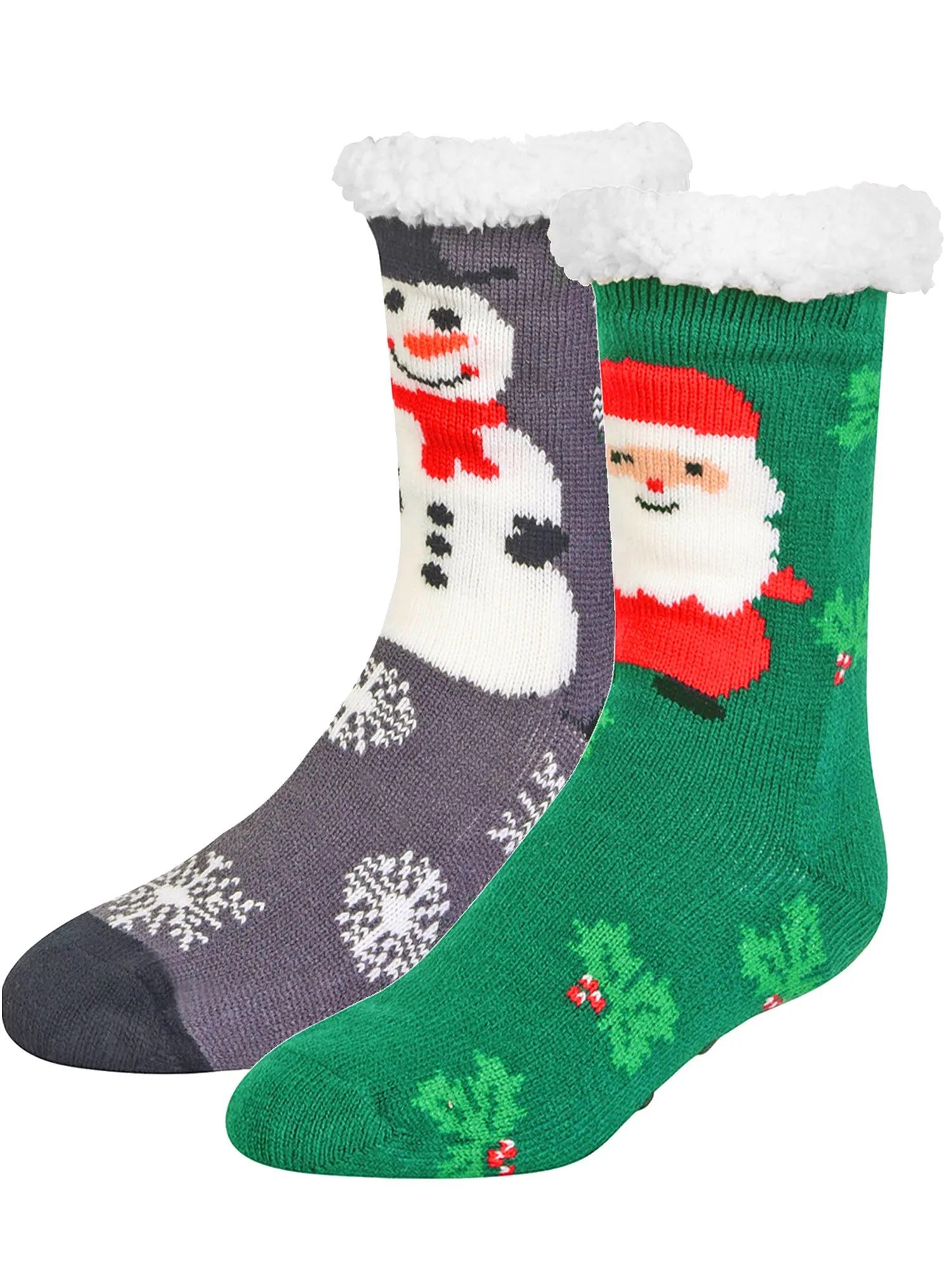 Snowman & Santa Claus Print Thermal 2-Pack Thick Non-Skid Slipper Socks