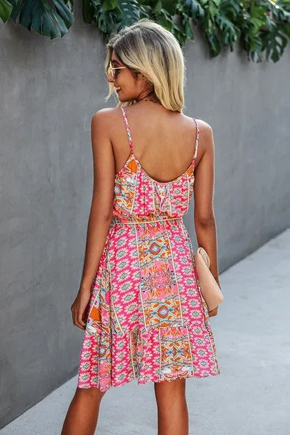 Spaghetti Strap Floral Ruffle Dress