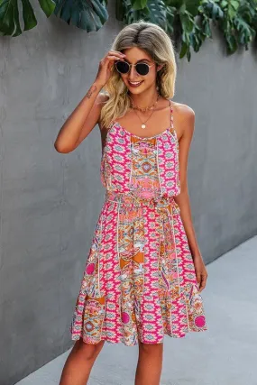 Spaghetti Strap Floral Ruffle Dress